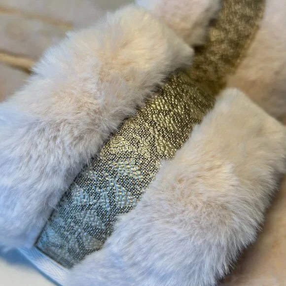 Michael Kors Alexis Faux Fur and Metallic Signature Logo Slide Sandal - Picture 5 of 12